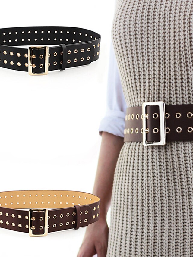 Unisex Wide Belt Corset Belt PU Leather Prong Buckle Eyelet Casual Classic Party Daily Black Coffee for Women