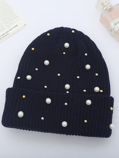 Hat Beanie / Slouchy Black Blue Pink Outdoor Street Dailywear Beaded Knit Pure Color Comfort Warm Breathable for Women