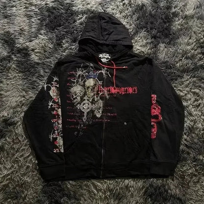 Y2K Gothic Skull Zipper Hoodie