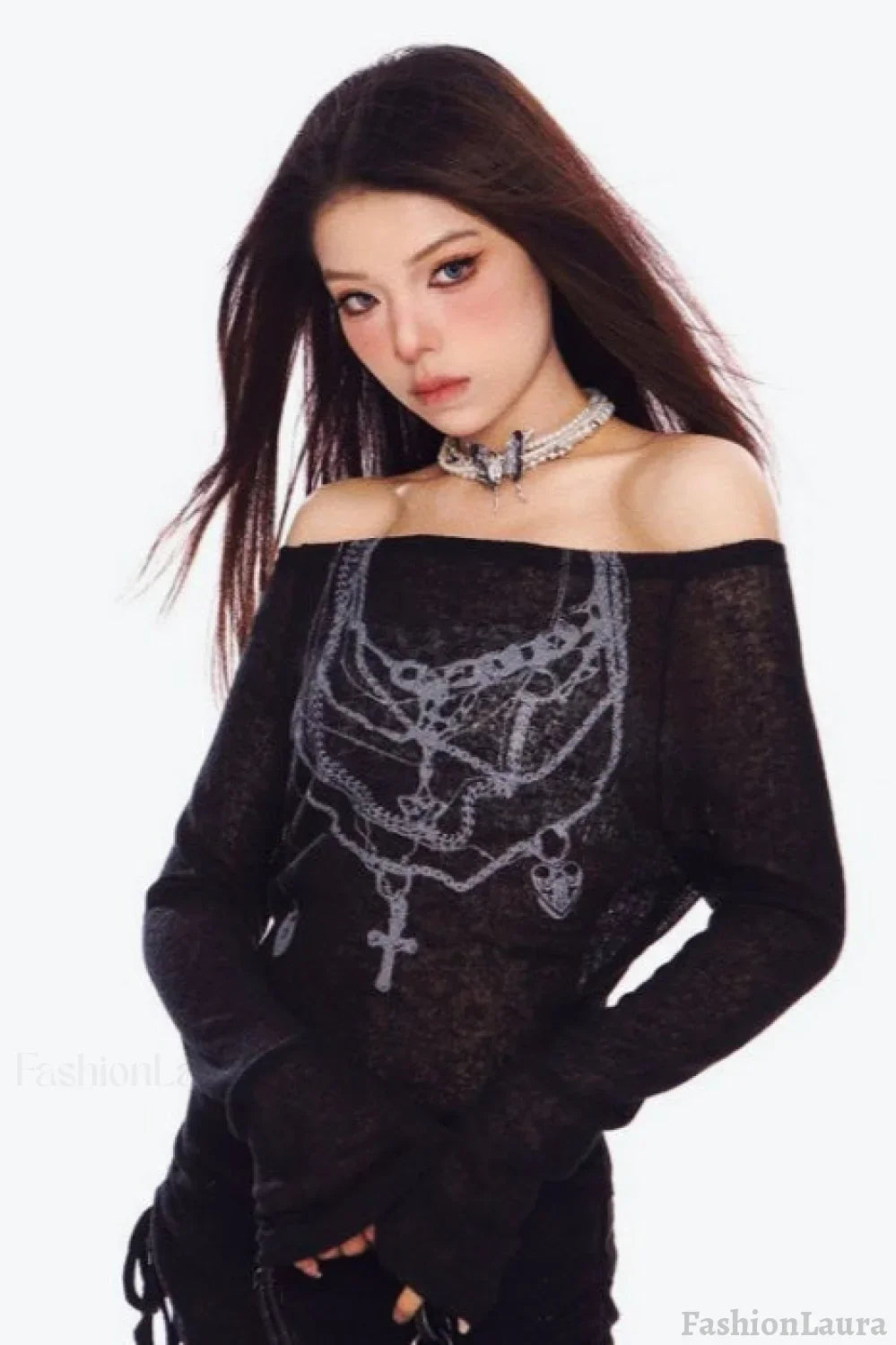 Y2K Off-Shoulder Mesh T-Shirt