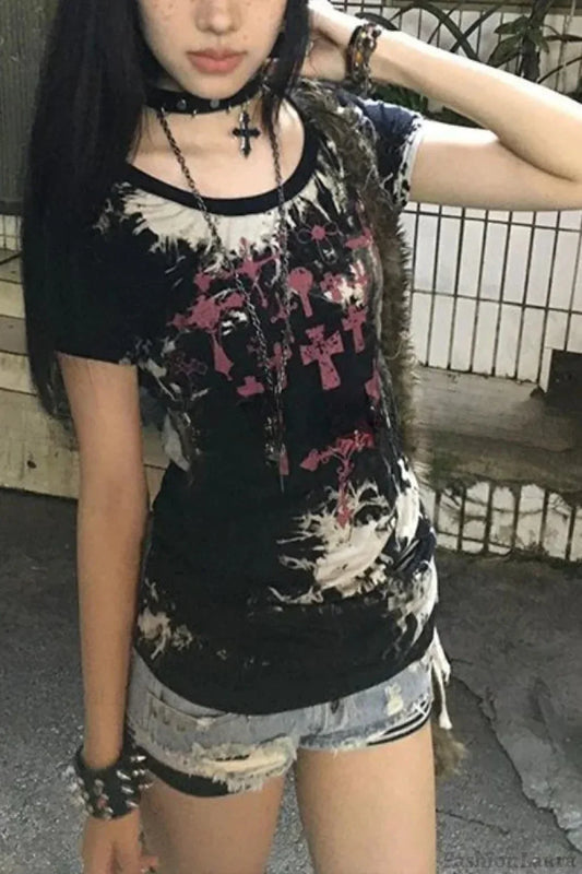 Y2K Print Crop T-Shirt