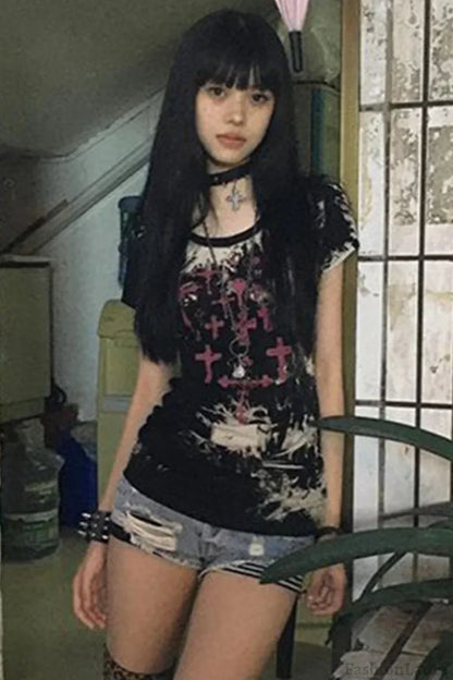 Y2K Print Crop T-Shirt