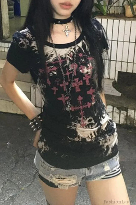 Y2K Print Crop T-Shirt