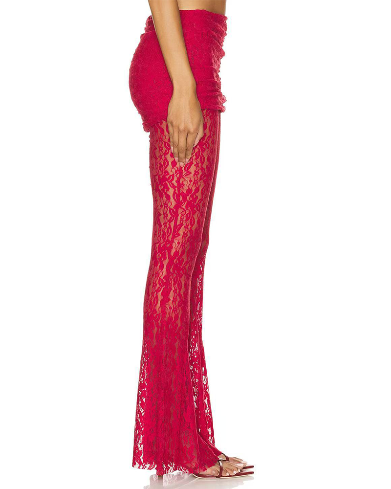 Lace High-Rise Casual Flared Trousers