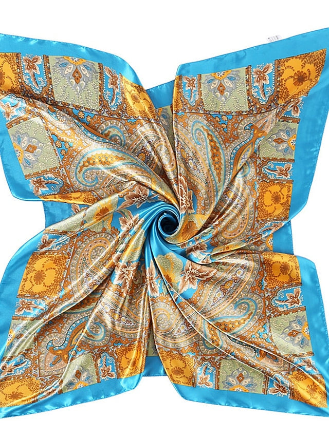 New Fashion Women Silk Scarf Square Holiday Print Head Scarfs Female Satin Hijab Scarves Shawl Wrap Lady Headband Foulard for Women