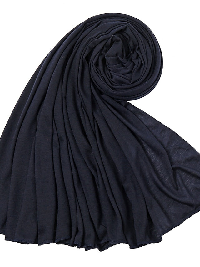 1 PC Solid Colors Plain Jersey Hijab Women Daily Simple Scarf Polyester Wrap Soft Shawls Foulard Long Muslim Headband for Women