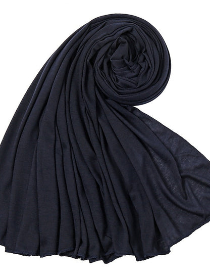 1 PC Solid Colors Plain Jersey Hijab Women Daily Simple Scarf Polyester Wrap Soft Shawls Foulard Long Muslim Headband for Women