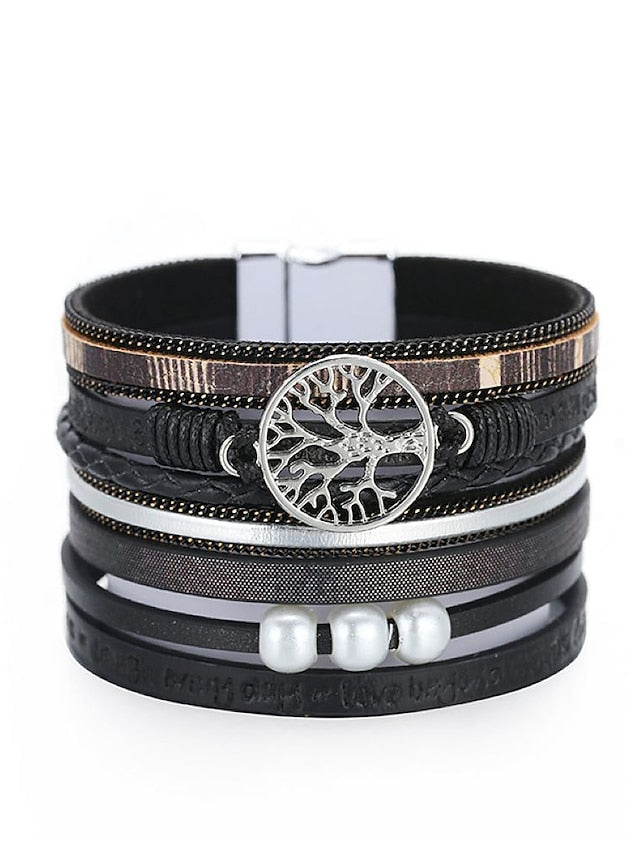 1PC Classic Fashion Vintage Theme Statement Rock Leather Pearl Bracelet Jewelry 5# For Halloween Gift Daily Beach for Women