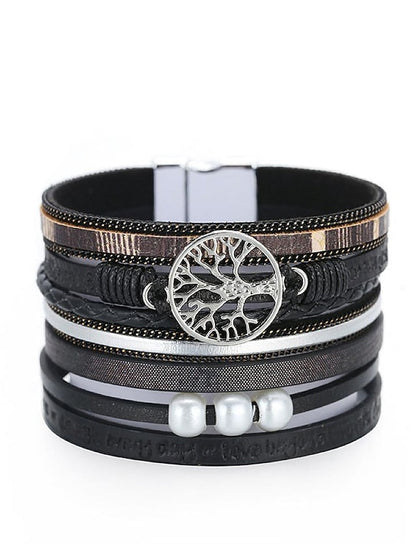 1PC Classic Fashion Vintage Theme Statement Rock Leather Pearl Bracelet Jewelry 5# For Halloween Gift Daily Beach for Women