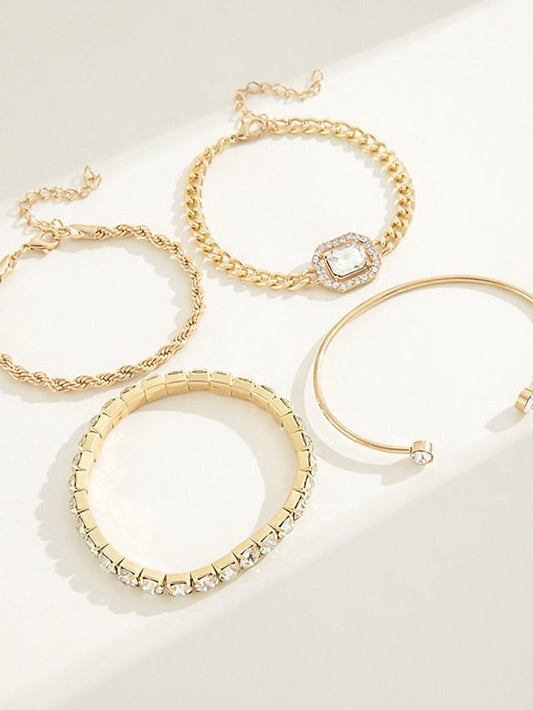 4pcs Chain Bracelet Vintage Bracelet Thick Chain Vintage Theme Punk Fashion Simple Tassel Alloy Bracelet Jewelry Gold For Office Sport Gift Daily Date for Women