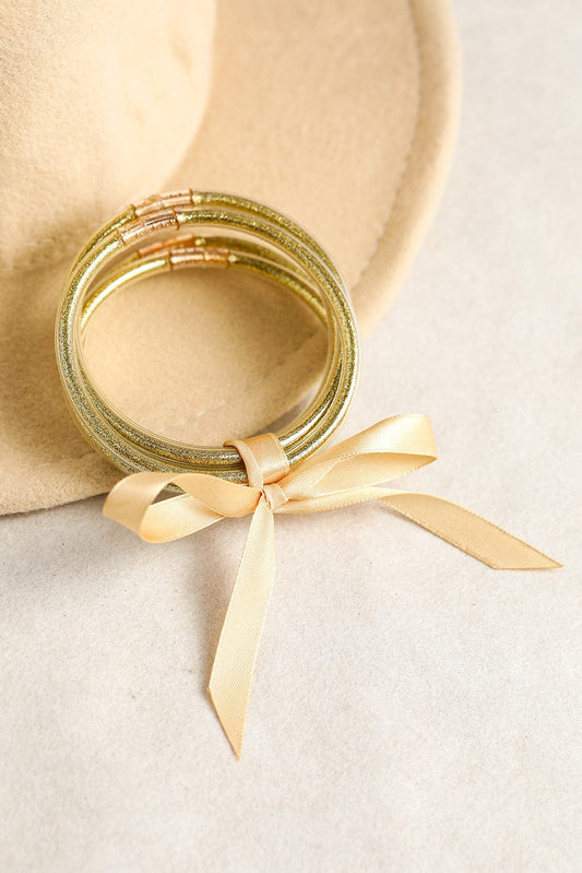 Yellow Sparkling Bow Knot Ribbon Bracelet Set - Set of 5