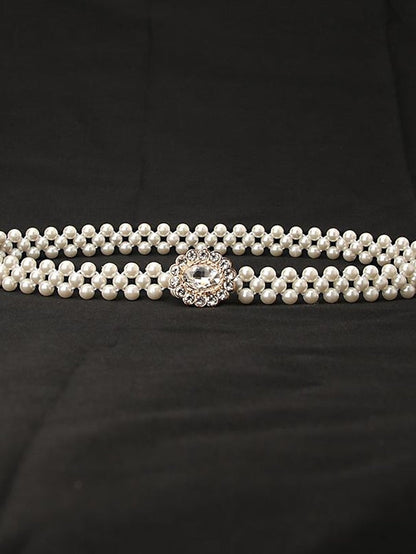 ladies pearl waist chain korean version rhinestone pearl decorative belt fashion sweet dress elastic belt women wholesale for Women