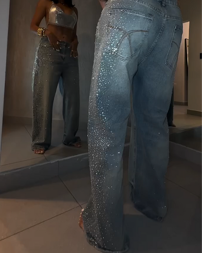 Diamond-Studded Straight Jeans (Pre-Sale)