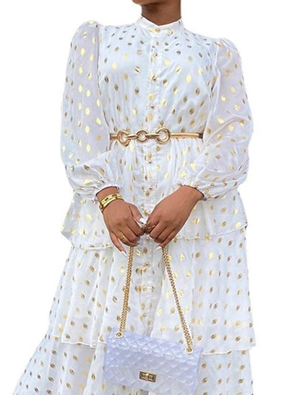 A Line Dress Church Dress Midi Dress White Long Sleeve Pure Color Ruffle Summer Spring Crew Neck Party Winter Dress Fall Dress  S M L XL XXL 3XL for Women