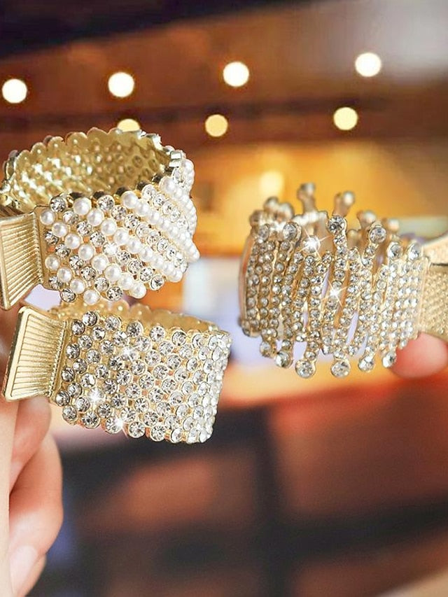 Hair Clip For Daily Classic Crystal Alloy Crown Rhinestone Grabber Pearl Rhinestone Grabber Crown Black Diamond Hair Clip for Women