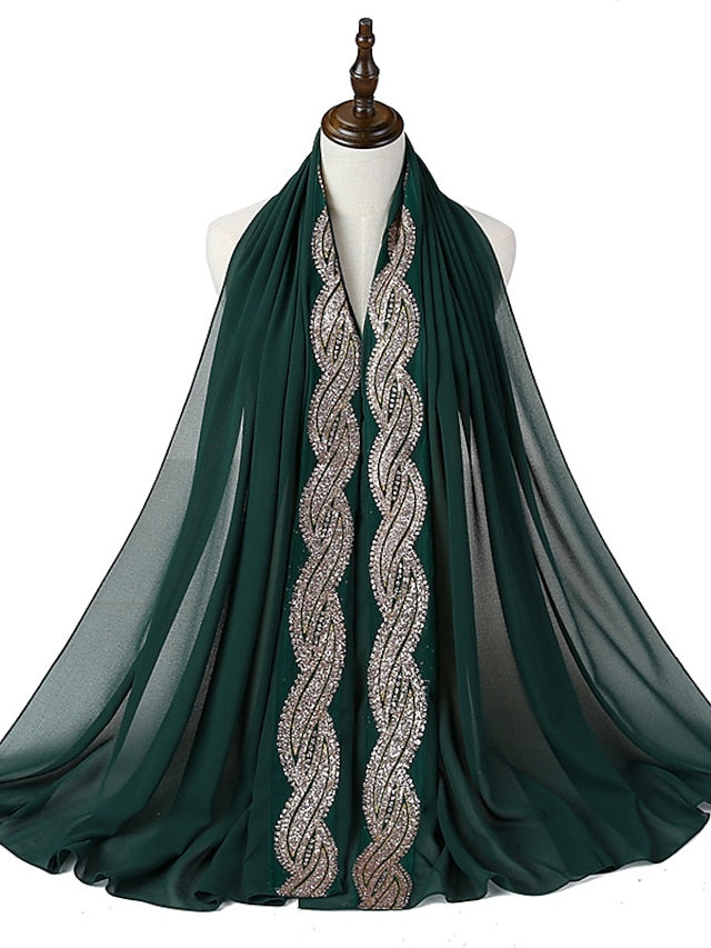 New Muslim Chiffon Hijab for Women Scarf with Sequins Femme Islam Glitter Headscarf Islamic Hijab Shawls Wraps for Women
