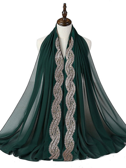 New Muslim Chiffon Hijab for Women Scarf with Sequins Femme Islam Glitter Headscarf Islamic Hijab Shawls Wraps for Women