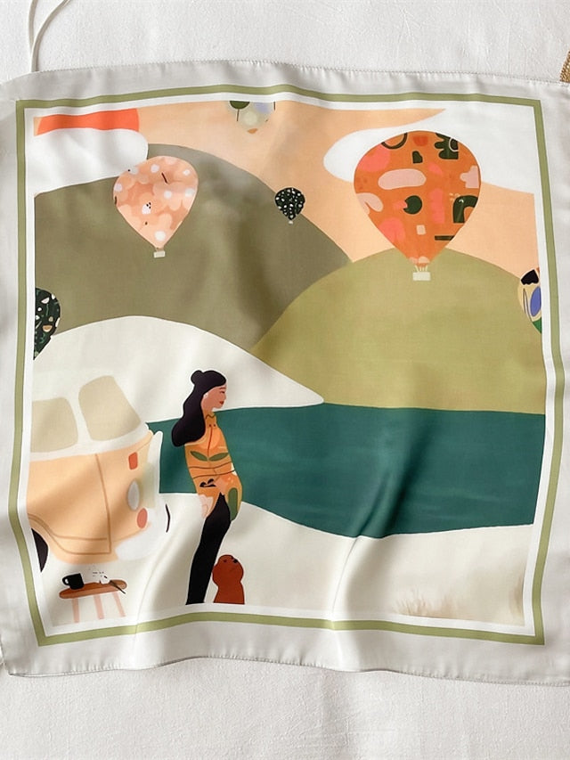 55*55cm Silk Small Square Scarf Women Exquisite Neck Tie Print Spring Summer Hair Accessory Bandana Headkerchief Shawl Wrap for Women