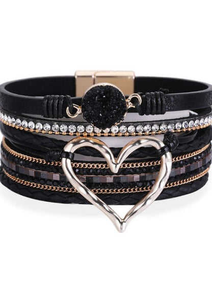 1pcs Plaited Wrap Heart Statement Personalized Leather Bracelet Jewelry For  Daily Holiday Beach for Women
