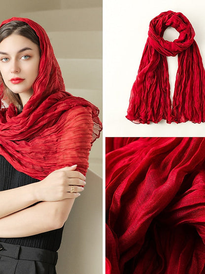 1pcs New Thin Pleated Women Scarf Hijabs Plain Color Girls Scarfs Ladies Shawl Wrap Headband Soft Warm Scarves for Women