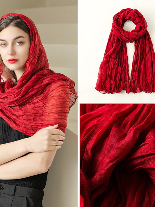 1pcs New Thin Pleated Women Scarf Hijabs Plain Color Girls Scarfs Ladies Shawl Wrap Headband Soft Warm Scarves for Women