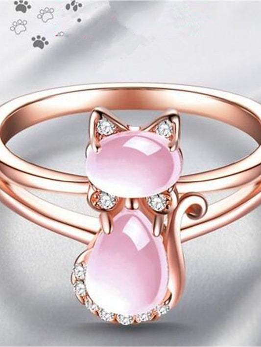 1PC Ring For AAA Cubic Zirconia Pink Gift Holiday Alloy Cat for Women