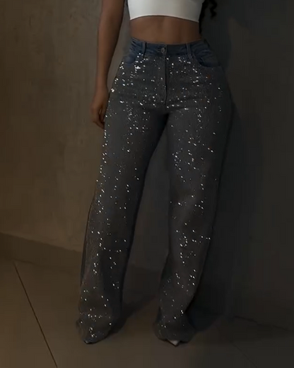 Diamond-Studded Straight-Leg Jeans (Pre-Sale)