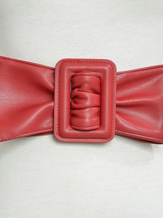 Wide Belt PU Leather Prong Buckle Geometric Formal Classic Work Daily Coffee color Black Blue Red for Women