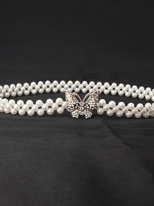 ladies pearl waist chain korean version rhinestone pearl decorative belt fashion sweet dress elastic belt women wholesale for Women