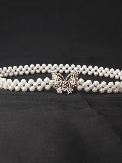 ladies pearl waist chain korean version rhinestone pearl decorative belt fashion sweet dress elastic belt women wholesale for Women