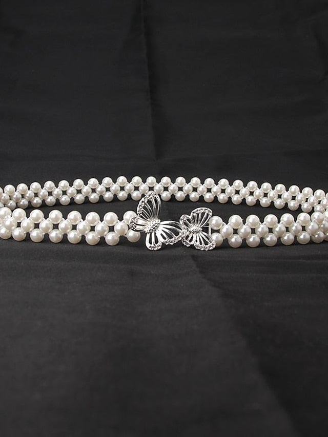 ladies pearl waist chain korean version rhinestone pearl decorative belt fashion sweet dress elastic belt women wholesale for Women