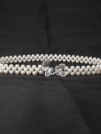 ladies pearl waist chain korean version rhinestone pearl decorative belt fashion sweet dress elastic belt women wholesale for Women