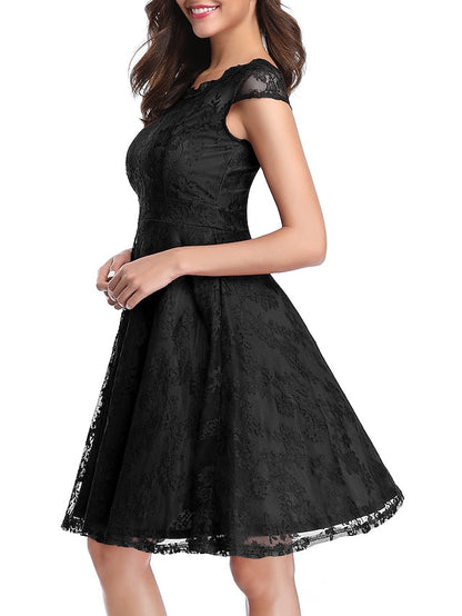 1950s Vintage Vintage Dress Mini Dress Holiday Date Lace Plain Crew Neck Short Sleeve Summer Spring  Navy Black S M L XL for Women