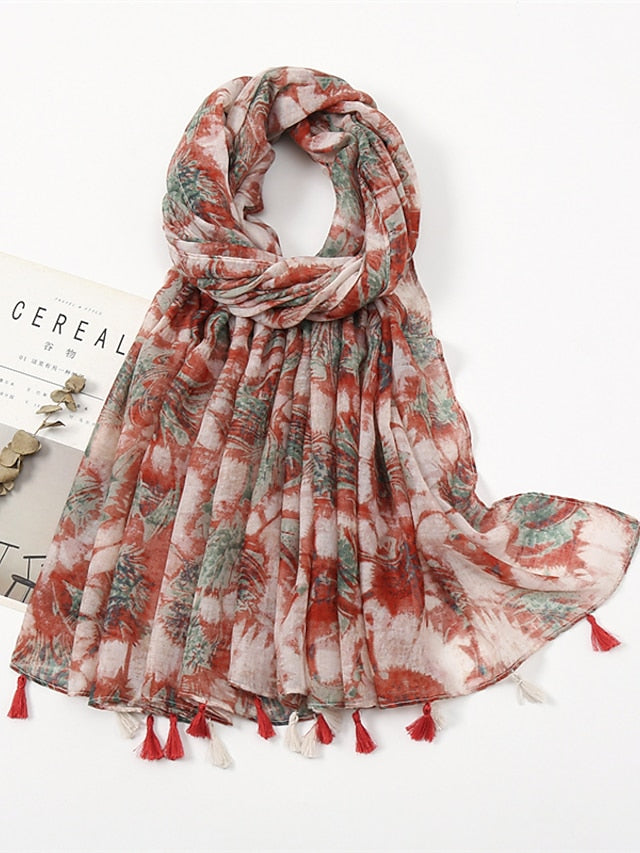 Rectangle Scarf Dailywear Holiday Outdoor Yellow Scarf Floral for Women