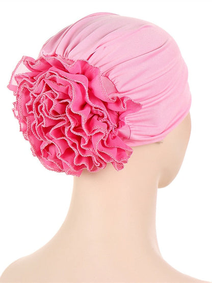 Woman Big Flower India Hat Beanie Turban Hair Accessories Elastic Cloth Hair Bands Hat Chemo Beanie Ladies Muslim Solid Hair Loss Cap for Women