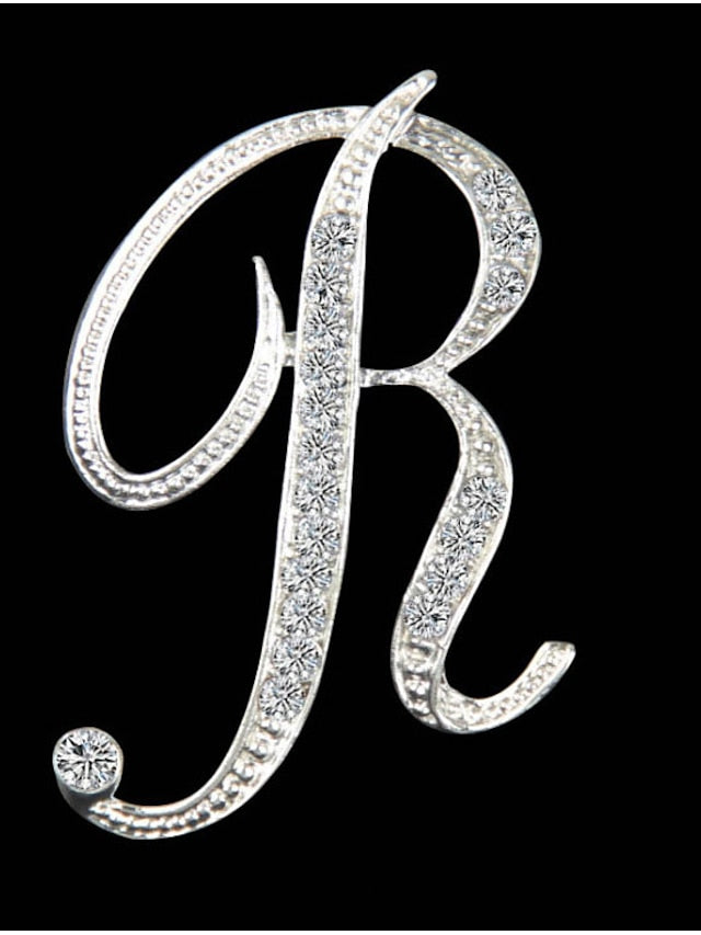 letter brooch pins initial rhinestone brooch for women crafts silvery m for Women