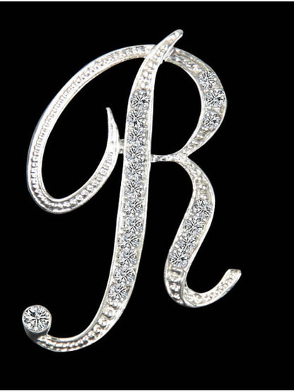 letter brooch pins initial rhinestone brooch for women crafts silvery m for Women