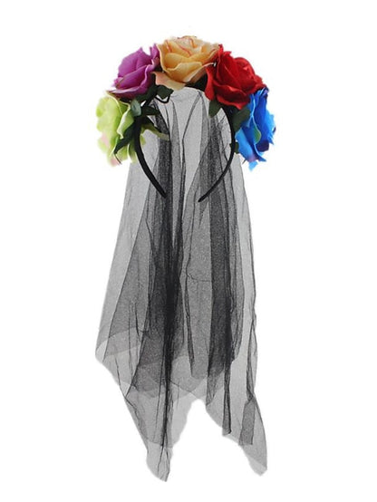 christmas party hair accessories headband simulation rose flower black mesh carnival headband for Women