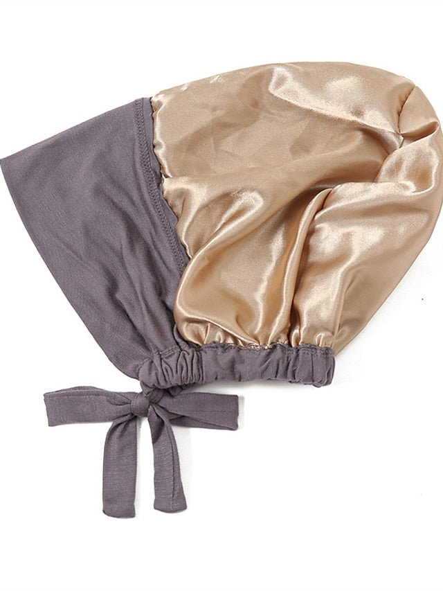 Muslim Satin Hijab Cap Full Cover Inner Hat Islamic Head Wear Stretch Turban Underscarf Bonnet Straps Headband for Women