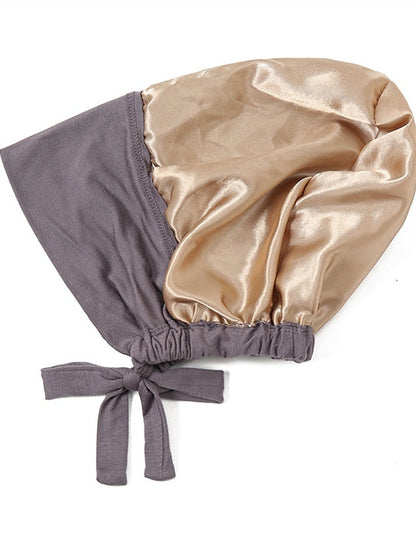 Muslim Satin Hijab Cap Full Cover Inner Hat Islamic Head Wear Stretch Turban Underscarf Bonnet Straps Headband for Women