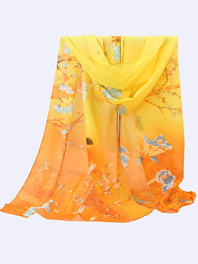 New Chiffon Scarves Women Summer Thin Scarf Shawls And Wraps Flower with Bird Print Hijab Stoles for Women