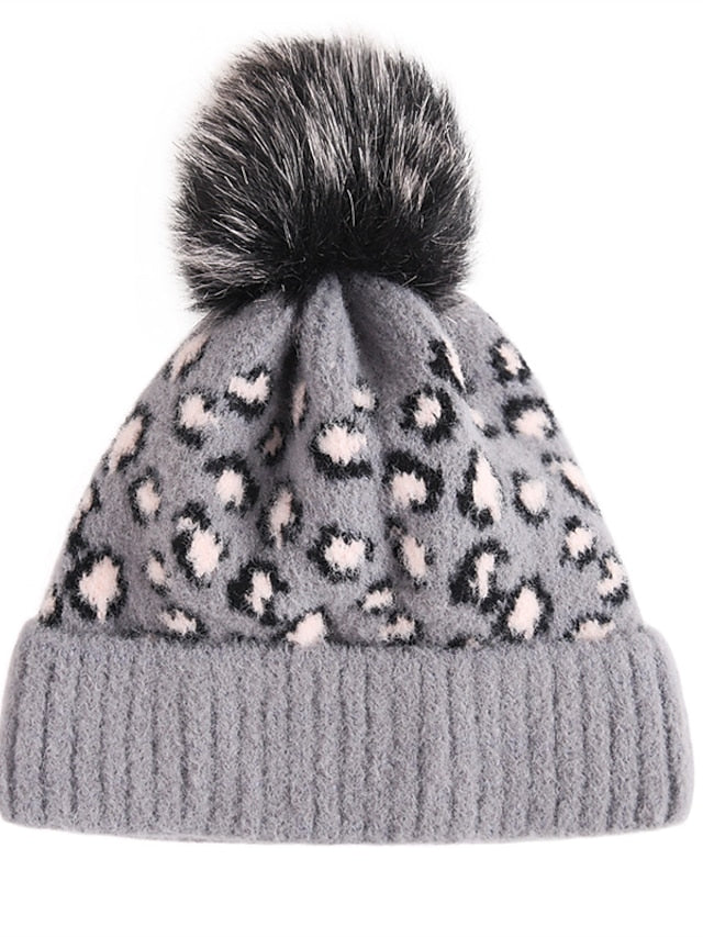 Hat Beanie / Slouchy Black Pink Light Gray Outdoor Home Daily Knit Leopard Portable Windproof Comfort for Women