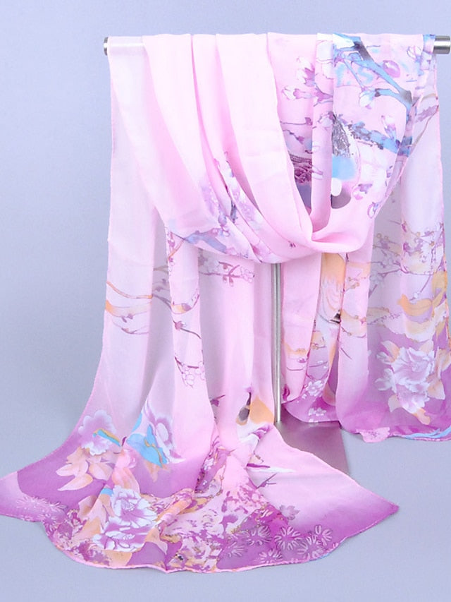 Scarves Satin Scarves Gift Daily Holiday Animal Flowers Chiffon Casual Bohemia Sunscreen Outdoor 1 PC for Women