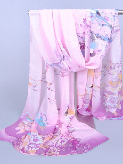 Scarves Satin Scarves Gift Daily Holiday Animal Flowers Chiffon Casual Bohemia Sunscreen Outdoor 1 PC for Women