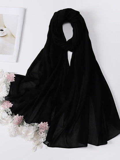 Sweet Style Muslim Lace Hijab Good Stitching Plain Scarf Premium Chiffon Scarf Shawl Islamic Soft Turban Head Wraps Headband for Women