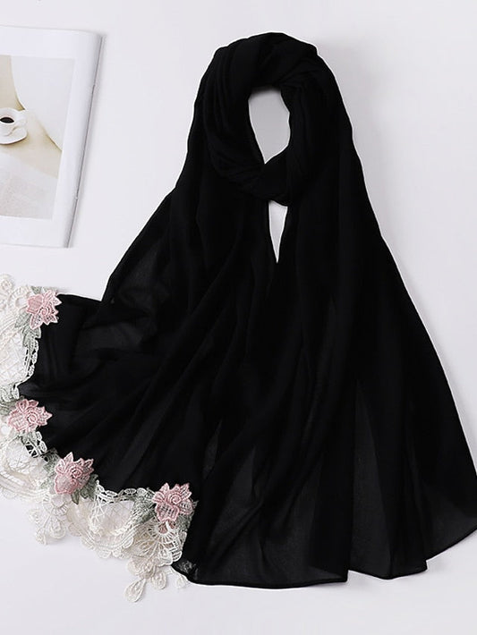 Sweet Style Muslim Lace Hijab Good Stitching Plain Scarf Premium Chiffon Scarf Shawl Islamic Soft Turban Head Wraps Headband for Women