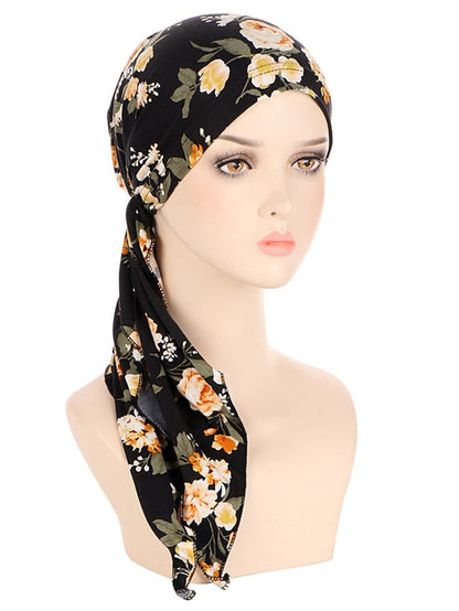 Muslim Printed Hijab Hat Turban Hair Care Cap Indian Beanie Flower Head Wrap Scarf Cover Hair Loss Headwear Bonnet New for Women
