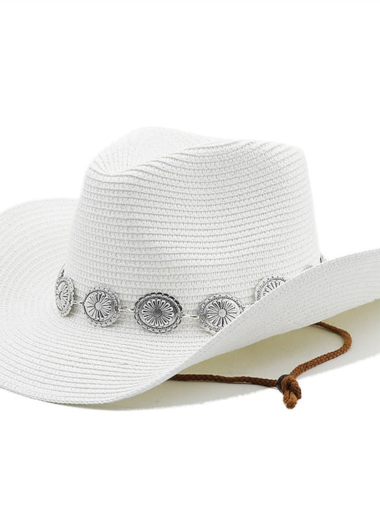 New Summer Men Women Straw Hollow Western Cowboy Hat Elegant Lady Punk Cowgirl Outdoor Jazz Beach with Adjustable Rope Sun Hat for Women