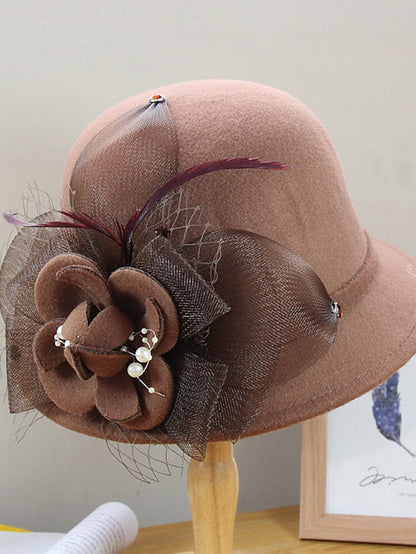 Party Hat Party Wedding Special Occasion Flower Flower Camel Black Hat White Gray Fall Winter Spring for Women