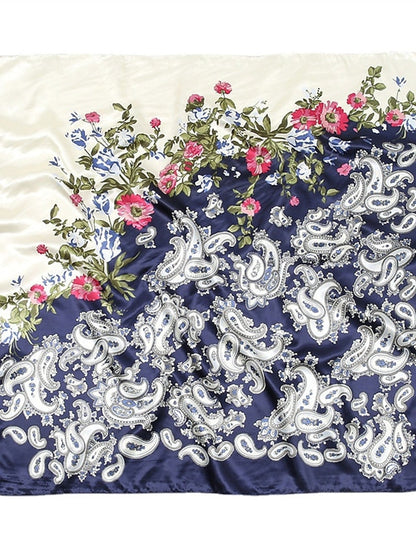 1pcs 90*90cm New Flower Square Silk Scarf Women Print Hijab Headband Wraps Muslim Headscarf Bandana for Women